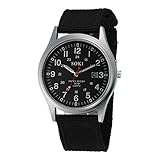 Bessky Men's Military Army Date Canvas Band Stainless Steel Sport Quartz Wrist Watch