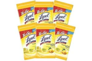 Lysol Disinfecting Wipes To-Go Pack, Lemon Scent, 15 Count (Pack of 6)