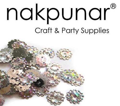 Nakpunar 100 Piece Flat Back Loose Acrylic Round Rhinestones, 9 mm (3/8"), Crystal Clear Holographic Iridescent