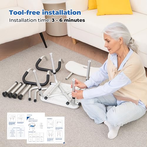 Careboda Shower Stool for Seniors, Shower Chair with Armrests and Backrest, Bathroom Stool 136 kg, Height Adjustable, up to 136 kg, Bath Chair for Seniors