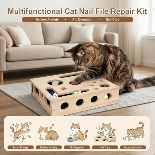 Last page® Cat Scratch Puzzle Enrichment Box, Maze Cat Nail File Scratcher & Built-in Sandpaper, Wooden Cat Nail File Enrichment Box, Stress-Free Alternative to Trimming Your Nails