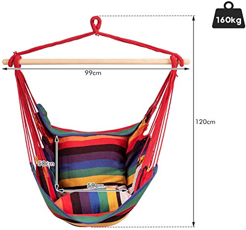 CanKun Hängematte Stuhl,Hängesessel Mit 2 Abnehmbaren Kissen Entspannung Waschbar Hängesitz Baumwolle Weben Hängesessel… – Bild 8
