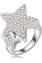 AnaZoz Jewelry 18K Gold Plated Platinum Plating Star Ring SWA Elements Austrian Crystal 22*24mm