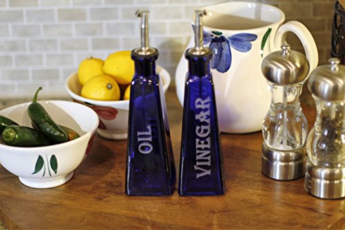 Cobalt Blue Oil and Vinegar Set - Laser Engraved - Oil Vinegar Dispenser - Gifts for Mom - Kitchen Decor - Kitchen Gifts - Olive Oil Cruet