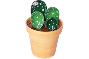 Sizikato 4pcs Porcelain Measuring Spoons with Base, Cute Cactus Shape
