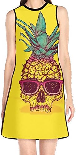 Aug11 Women's Cool Skull Pineapple Sleeveless Skirt Crewneck Tank Fashion Sundress Medium