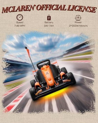 First Ride On 24V Electric Go Kart for Kids, Licensed Mclaren Drift Kart w/Adjustable Seat, 7.5 MPH Battery Powered Crazy Cart for Kids, Ride on Go Cart with Fast Two 200W Motors (24V)