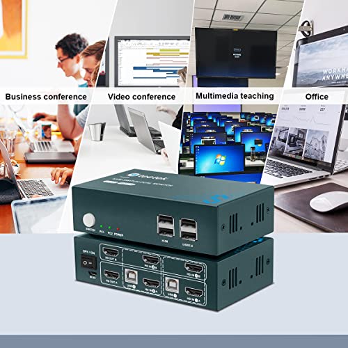 KVM Switch Dual Monitor 2 Port 4K60Hz, HDMI KVM Switch Extended