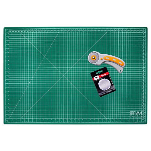 WA Portman Rotary Cutter Set I 45mm Rotary Fabric Cutter with 5 Extra Cutter Blades and 24x36 inch Self Healing Cutting Mat Set I Great for Crafting Sewing Quilting Scrapbooking Enthusiasts