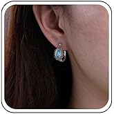 Sttiafay Boho Ruby Hoop Huggie Earrings Oval Red Gem Earrings Ruby Crystal Drop Earrings Vintage Ethnic Hoop Earrings Jewelry for Women