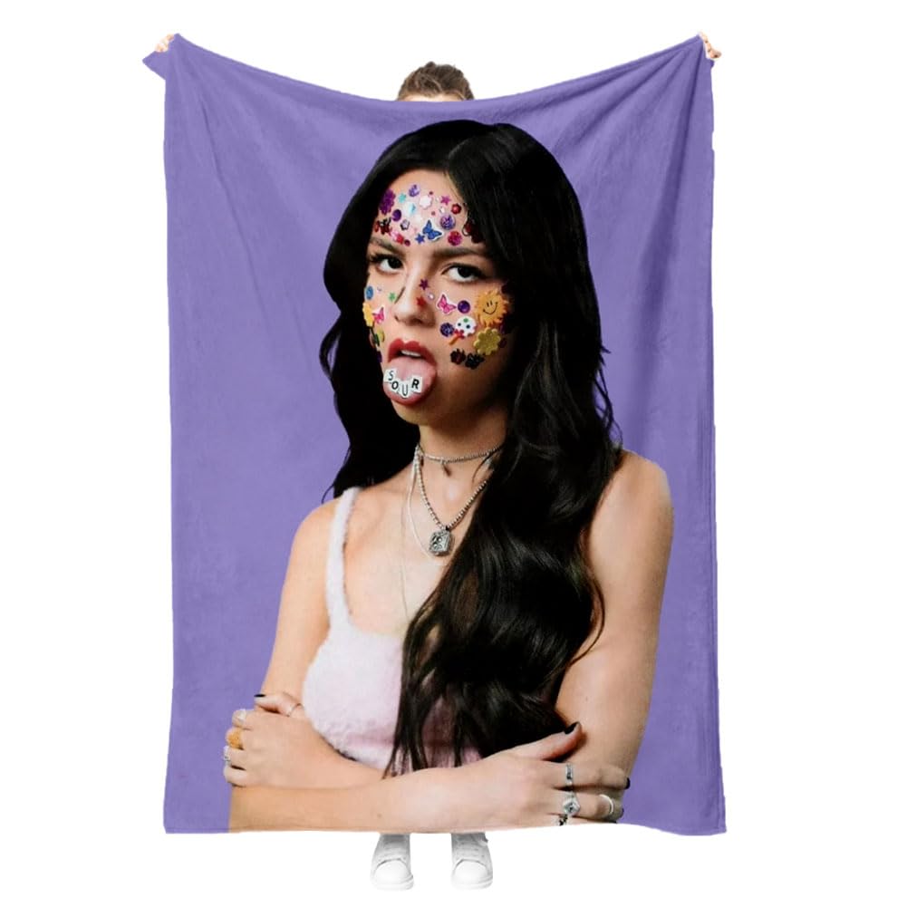 hfdsythgd Singer Olivia Print Flannel Polyester Throw Blanket, Purple, 100cm x 150cm