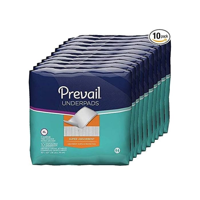 Prevail Total Care Underpads, Super Absorbent, Extra Large 30" X 30", 10 Count