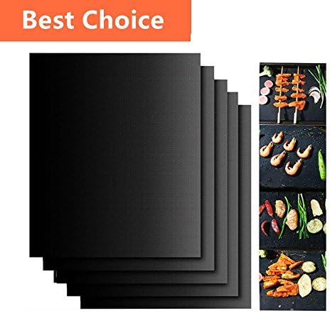 Grill Mat Non Stick Set of 5 - Cooking Mat Premium BBQ Grilling Baking Mats - FDA-Approved,Heat Resistant Reusable And Easy To Clean - For Electric Gas Grills Charcoal