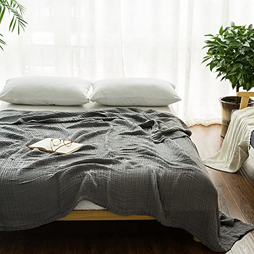 Accotia ガーゼケット シングル 6重 ガーゼ 綿100％ タオルケット ブランケット 丸洗いOK やわらかな肌触り 保温 肌掛け 吸湿性 発散性に優れ 軽量 春夏用 冷房対策 140×190cm グレー