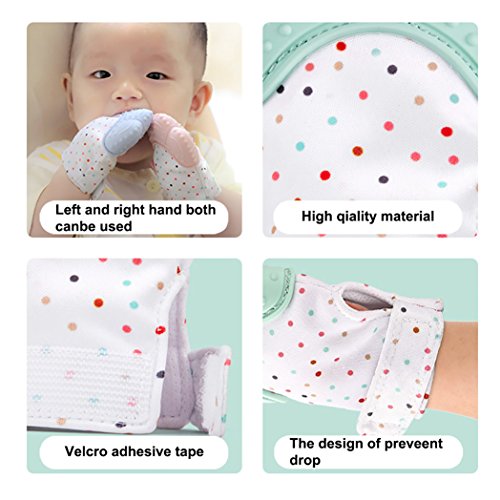 Silicone Baby Teether Mitten - Picowe Teething Gloves Toys Made by Food Grade Material, Ideal Baby Shower Gift with Handy Travel Bag (2 Blue) - Thumbnail 4