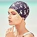 BALNEAIRE Silicone Swim Cap for Women, Waterproof Long Hair Swimming Caps Flamingo Print Grey