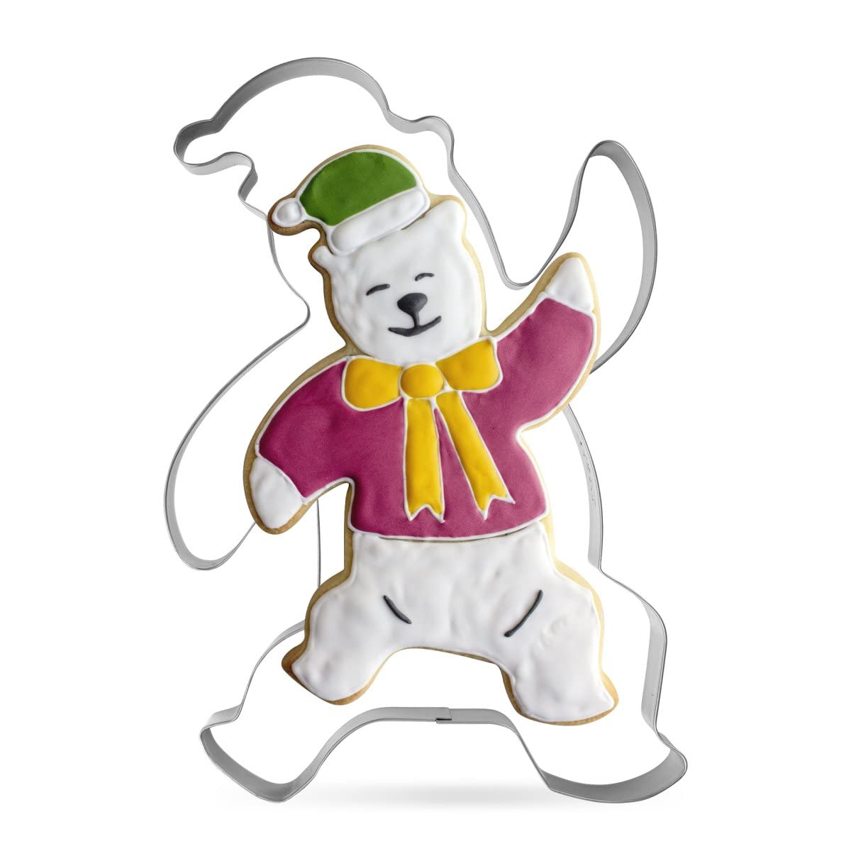 Tasty XXL Cookie Cutter, Dancing Bear Shape, for Cute, Fun and Unique Cookie Creation and Baking in Classic Glossy Silver, Dimensions: 12x18x2.5cm, Colour: Glossy Silver