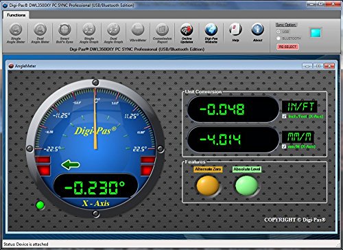 Digi-Pas DWL3500XY 2-Axis Digital Master Precision Level & Inclinometer with BLUETOOTH and PRO Software, 0.0002"/ft (0.02mm/M) 6 Inch