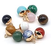 LHJ 6 Pcs natural stone pendants ball shape random agate crystal charms for jewelry making necklace bracelet