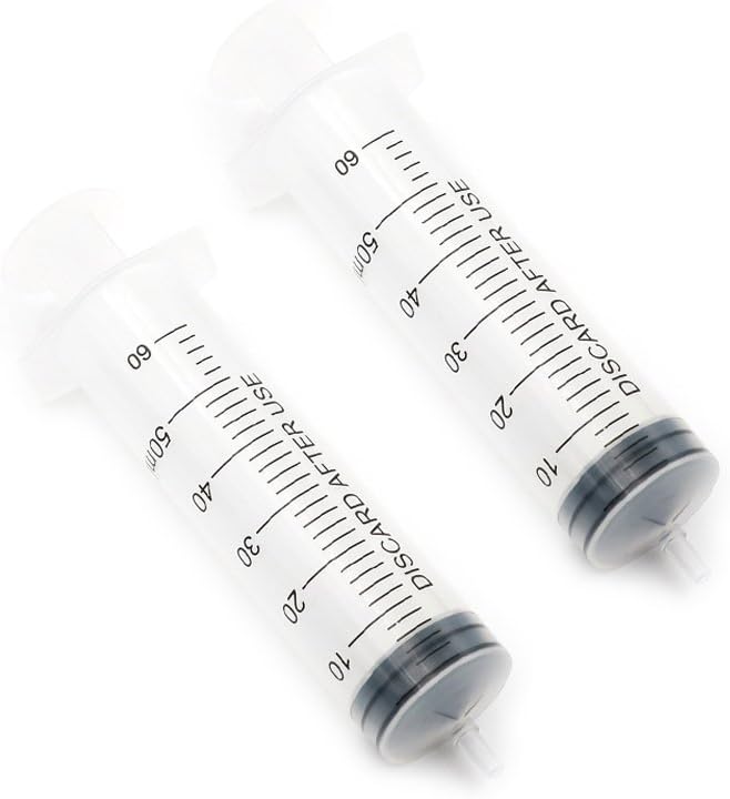 DINGJIN 2 Pcs Large 60ml Plastic Injector Syringe for Industrial Dispensing,Perfumes and Liquid Dispensing,Pet Livestock Feeding (No Needle)