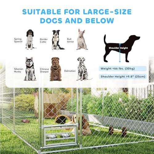 PawHut Outdoor Dog Kennel with Roof, Heavy Duty Dog Run Outdoor Fence Cage with Adjustable & Rotating Bowls, Water-Resistant UV-Resistant Cover, Secure Lock, 19.7' x 7.5' x 7.5'