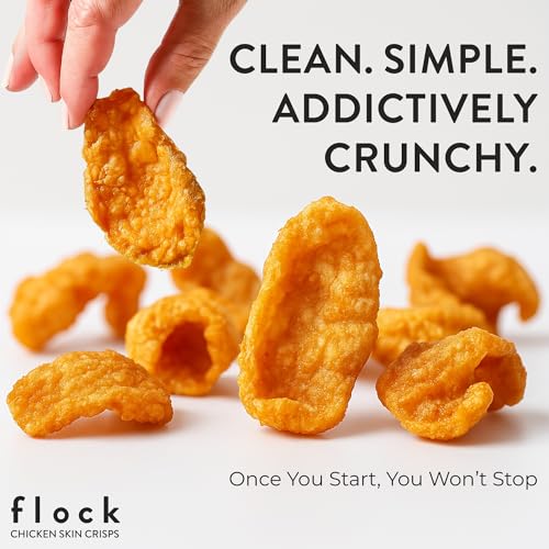 Flock Keto Chicken Skin Chips – Original Flavor, Low Carb, High Protein, Gluten-Free Chicken Crisps, Keto Snack, Low Carb Chips, Protein Crackers, Diet Snacks, 8-Pack (1oz)