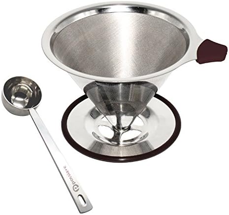 Paperless Pour Over Coffee Dripper by Possiave - Permanent Reusable Stainless Steel Durable Cone Coffee Filter - Best Coffee Maker Fits Any Cup for Carafes(silver)