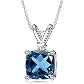 QKABTI Cushion Cut Gemstone Pendant Necklaces for Women S925 Sterling Silver 7mm 2ct Gemstone Pendant Necklace Birthday Christmas Dainty Jewelry Gifts for Her