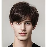 Tseses Mens Brown Short Wig Natural Synthetic Hair Layered Daily Cosplay Party Fluffy Wigs for Male