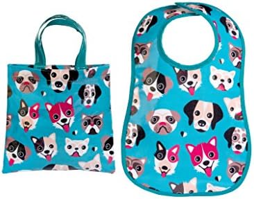 Dinky Ninky - Dog Print Baby Drool Bib Gift Set, c/w Matching Shopping Tote Bag