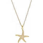 CEYIYA 18K Gold Plated Starfish Necklace - Seashell Pendent Ocean Themed Necklace - Boho Summer Beach Jewelry