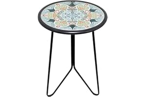 LIFFY Patio Side Table, 12" Outdoor Metal Side Table with Glass Top, Indoor Round Accent End Table for Living Room or Bedroom