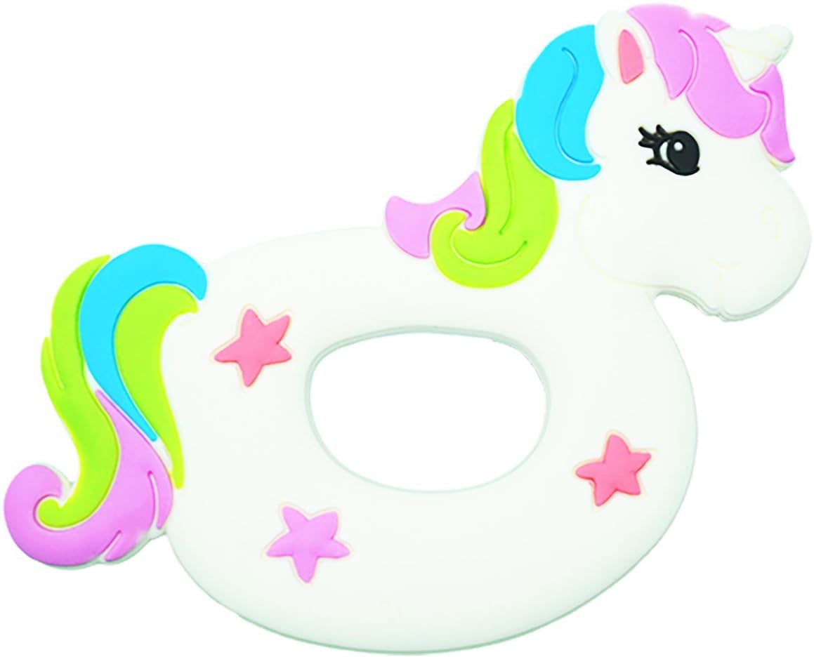 Baby Unicorn Teether for Girls Easy to Hold Teething Toy Light Weight Magical Pony Rainbow Horse Twilight Sparkle White Pink Purple | Silly Chew Toy