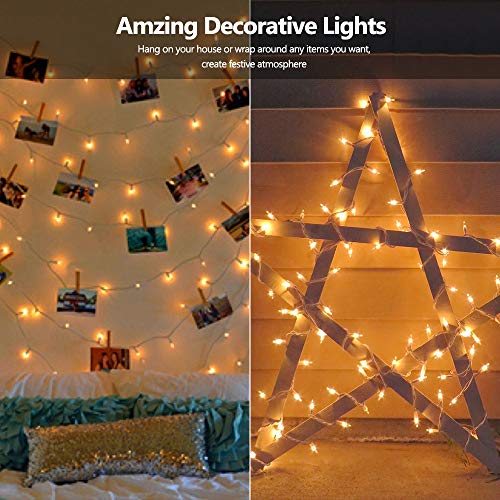 Brizled Christmas Lights, 300 Count 66ft Incandescent Mini Christmas Lights, Connectable 120V UL Certified Clear Christmas Tree Lights for Xmas, Wedding, Bedroom, Porch Decor, White Wire, Warm White