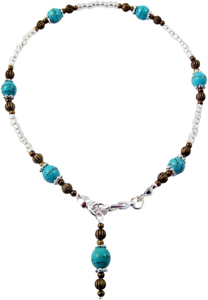 ~ NAVAJO ~ HANDCRAFTED TURQUOISE GEMSTONE ANKLE CHAIN ANKLET ANKLE BRACELET 10” 25CM
