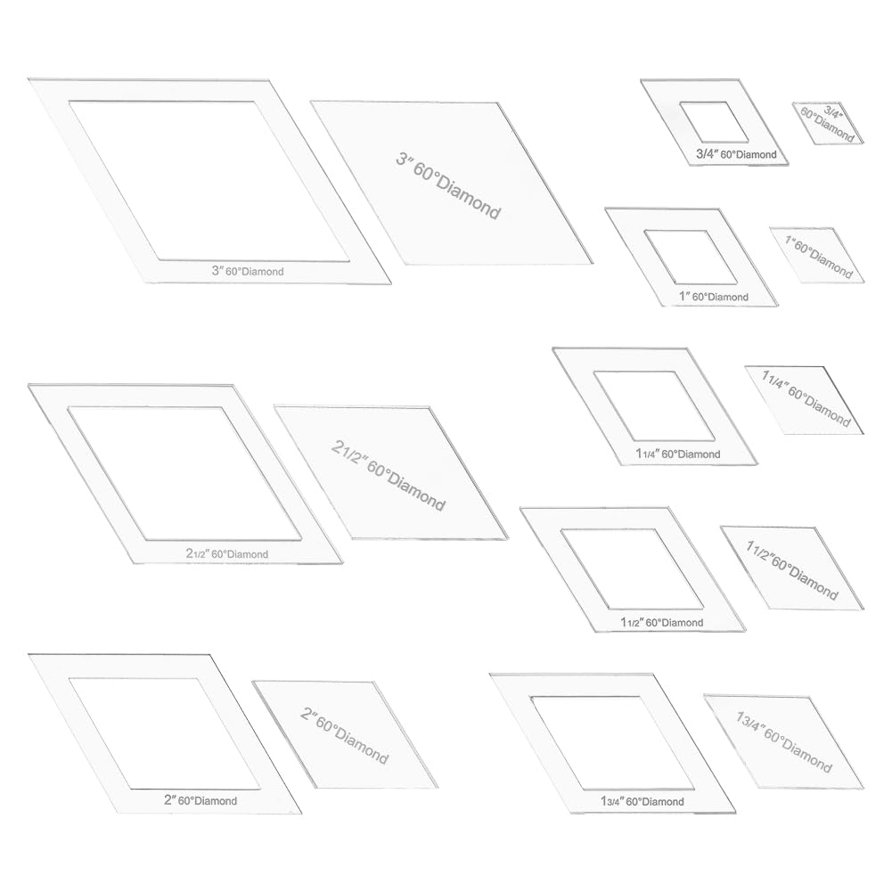 BENECREAT 16 Sizes Diamond Quilting Template, Acrylic Intricate Sewing Machine Ruler, Transparent Pressure Plate Router Template for DIY Hand Patchwork Cutting Craft, 6mm Thick