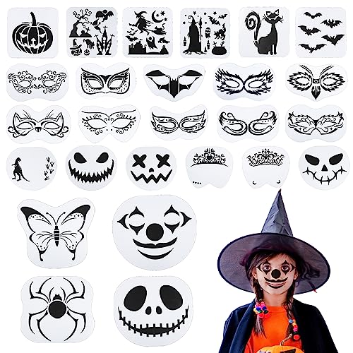 26pcs Halloween Face Stencils, Face Paint Stencils Kit Reusable Halloween Stencils for Painting Large Face Paint Stencils for Halloween Holiday Makeup Tattoo