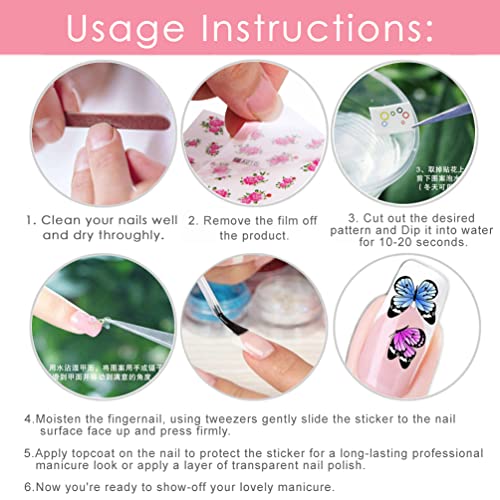KINGMAS 50 Sheets Nail Art Stickers, DIY Nail Decals Butterfly, Flowers