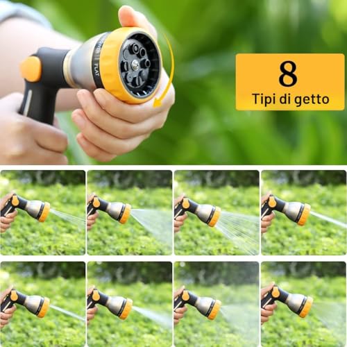 FANHAO Garden Spray Gun, 100% Heavy Duty Metal Spray Nozzle Thumb Operated High Pressure Water Nozzle with 8 Modes for Watering Plants Car Wash