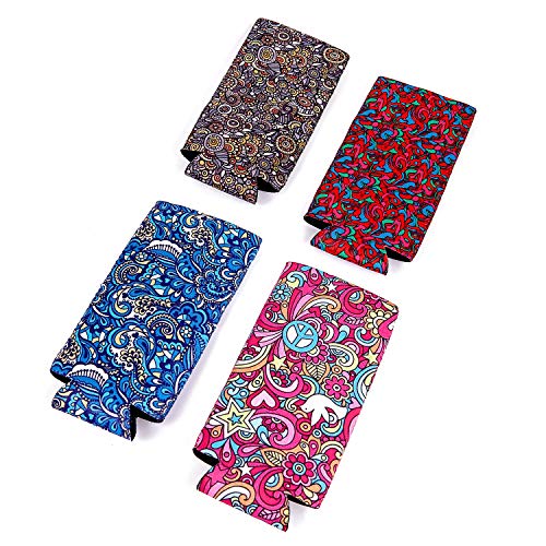 Slim Can Sleeves - Neoprene Bottle Insulator Sleeve Set of 4 Can Beverage Coolers for 12oz Energy Drink & Beer Cans (Multicolor)