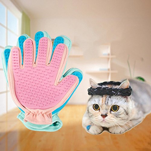 OOEOO Pet Glove, Hair Remover Grooming DeShedding Mitt Shedding Brush Cat Dog Fur Removal (Blue, Free Size) - Thumbnail 3