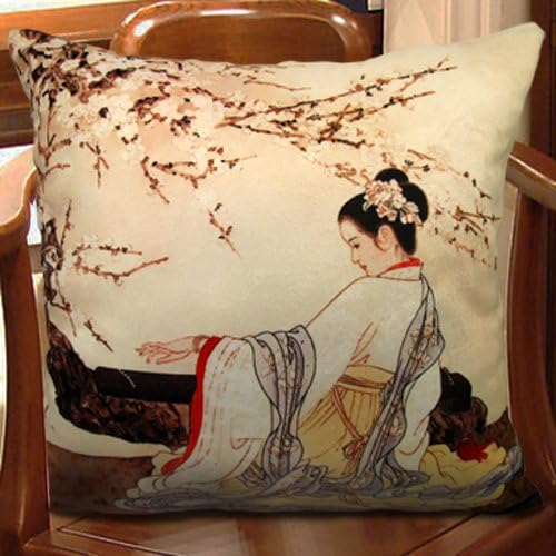 Decorative Double Side Cushion Cover Ancient Chinese Beauty Throw Pillow / 24 by 24-Inch