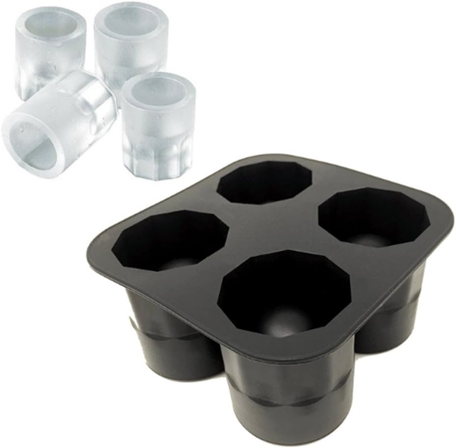 Petilleur 4 Cup Shape Silicone Ice Cube Mold Shooters Shot Glass Ice Mould Summer Party Bar Beer Ice Drink Accessories Ice Cube Tray Tools (Black)