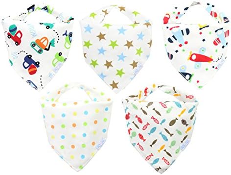 Jack Jill Baby 100% Organic Cotton Absorbent Bandana Drool Bibs (Boys set 2 - pack of 5)