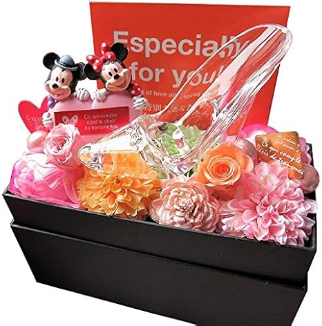 Amazon プロポーズ 彼女 ミッキー ミニー ハート ガラスの靴入りギフト 箱を開けてサプライズ 枯れない プリザーブドフラワー入り 横長ボックス プリザーブドフラワー オンライン通販