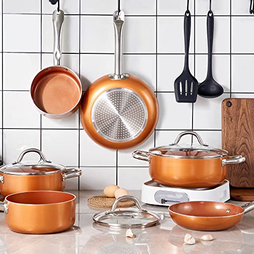 Copper Pots and Pans Set Nonstick 10Piece Ceramic Cookware Set