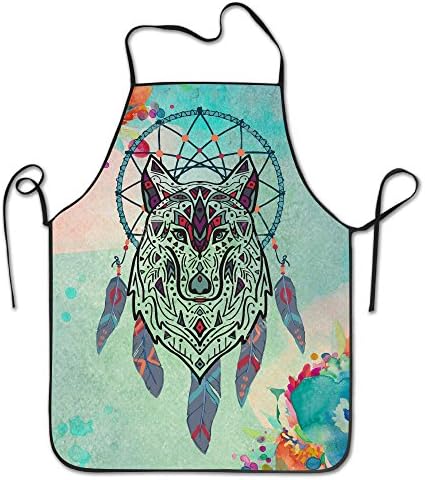Dreamcatcher Wolf Adjustable Apron For Kitchen BBQ Barbecue Cooking Chef Waitress Great Gift For Wife Ladies Men Boyfriend