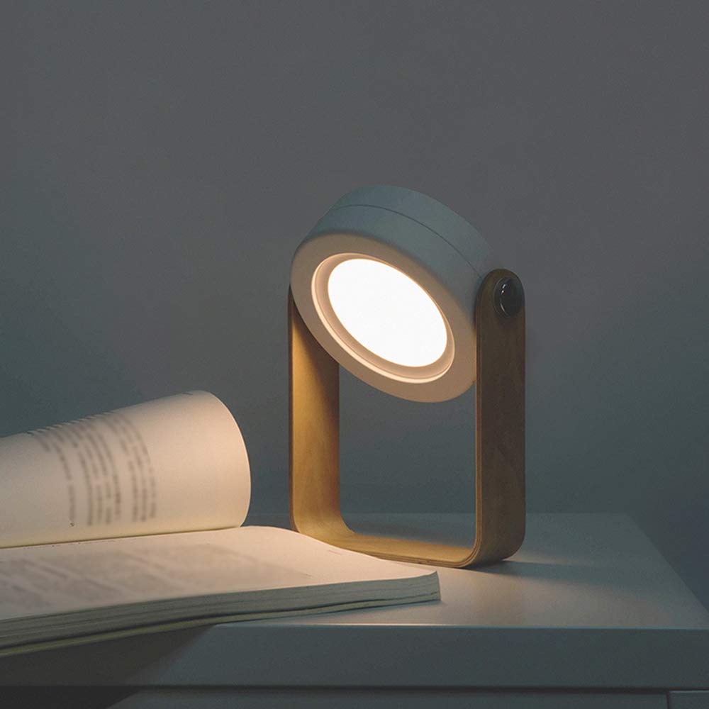 XHY Folding Table Lamp Led Portable Bedside Lamp with Wooden Handle, 3 Dimmable Brightness and USB Charging Night Light for Reading, Camping,Bedroom