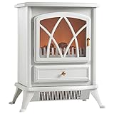 VonHaus Free Standing Electric Stove Heater Portable Home Fireplace with Log Burning Flame Effect Adjustable 1500W 16.8 x 10.8 x 20 Inches - Pale Stone Gray