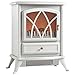 VonHaus Free Standing Electric Stove Heater Portable Home Fireplace with Log Burning Flame Effect Adjustable 1500W 16.8 x 10.8 x 20 Inches - Pale Stone Gray